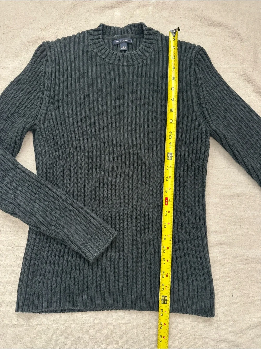 Vintage Banana Republic Ribbed Cotton Mock Neck Sweater Charcoal Grey L Y2K 2003